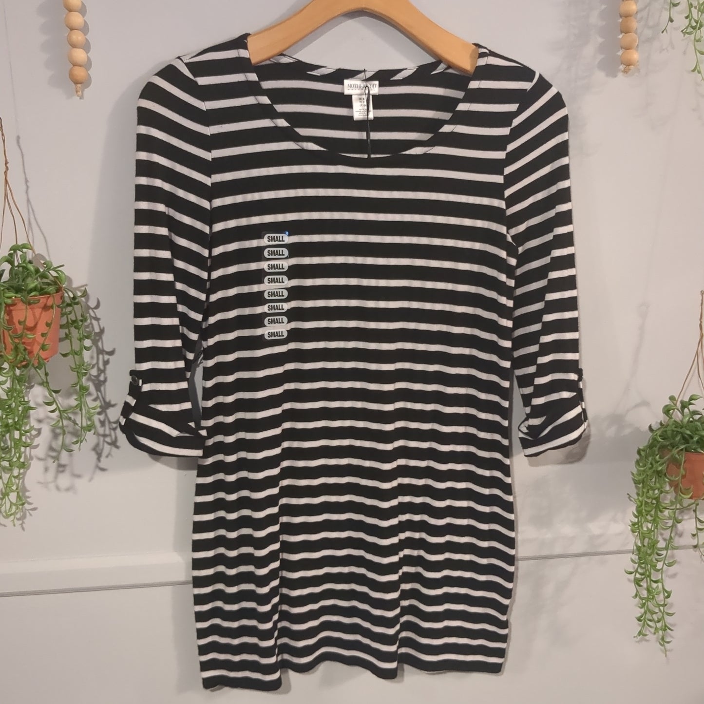 Extra long flowy 3/4 tee, Black stripes