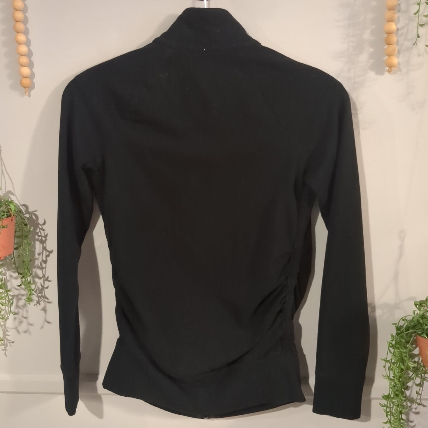 Mock neck LS front zipper, Black -NF