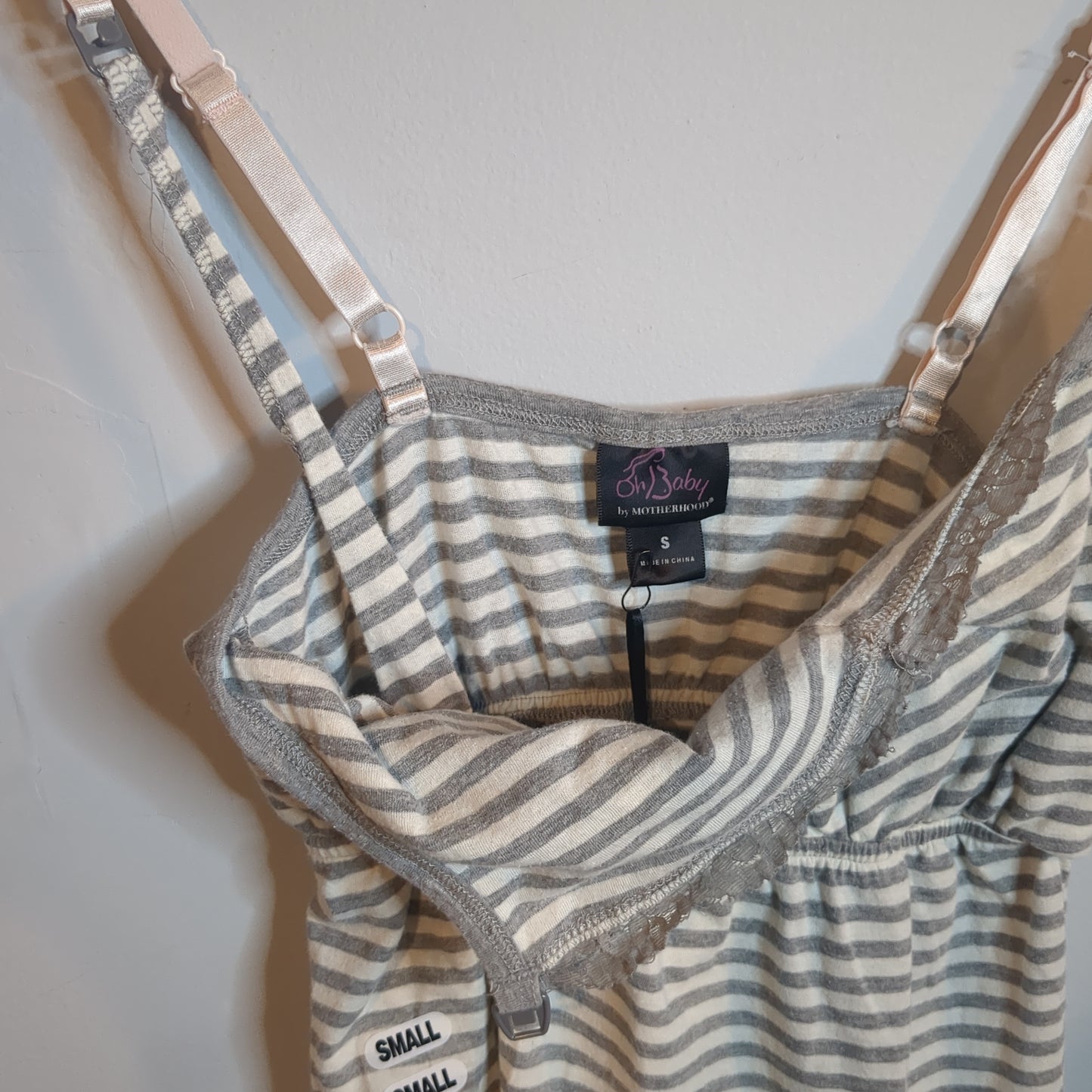 Cinched waist lace clasp strap cami, Grey stripes -NF
