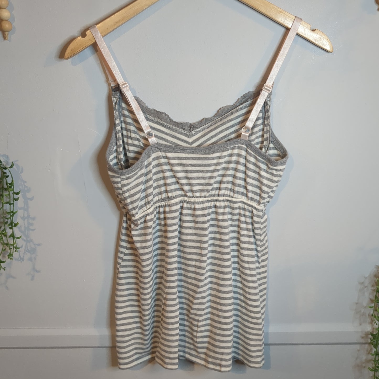 Cinched waist lace clasp strap cami, Grey stripes -NF