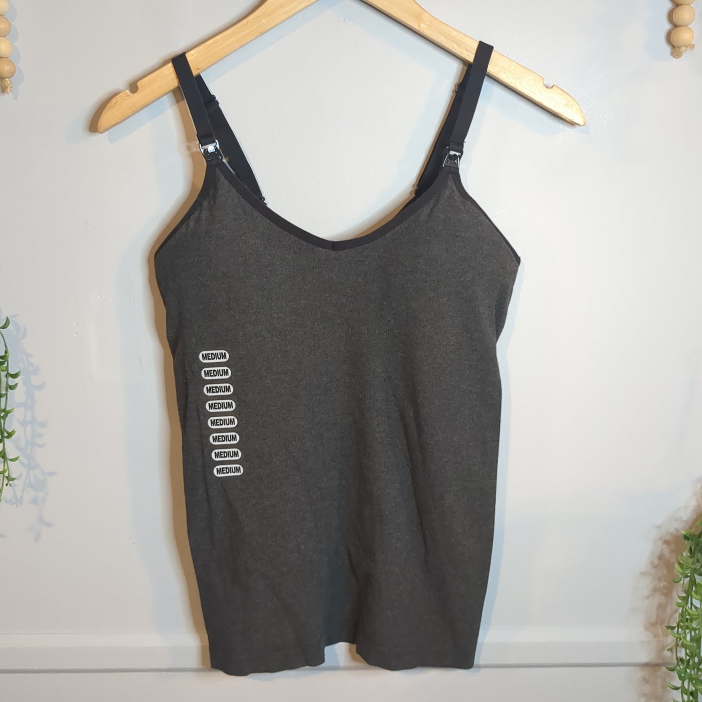 Semi-formed clasp strap shelf-bra cami, Charcoal -NF