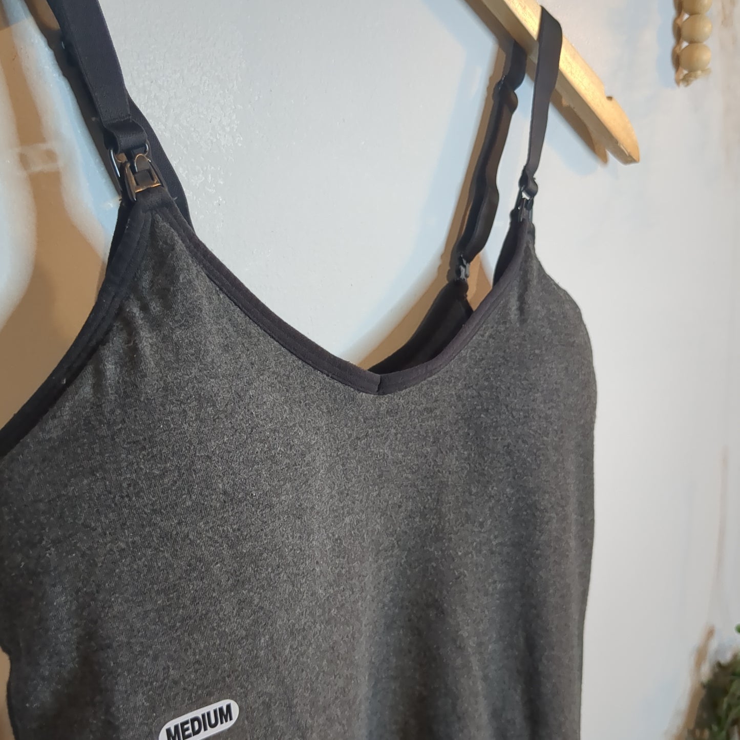 Semi-formed clasp strap shelf-bra cami, Charcoal -NF