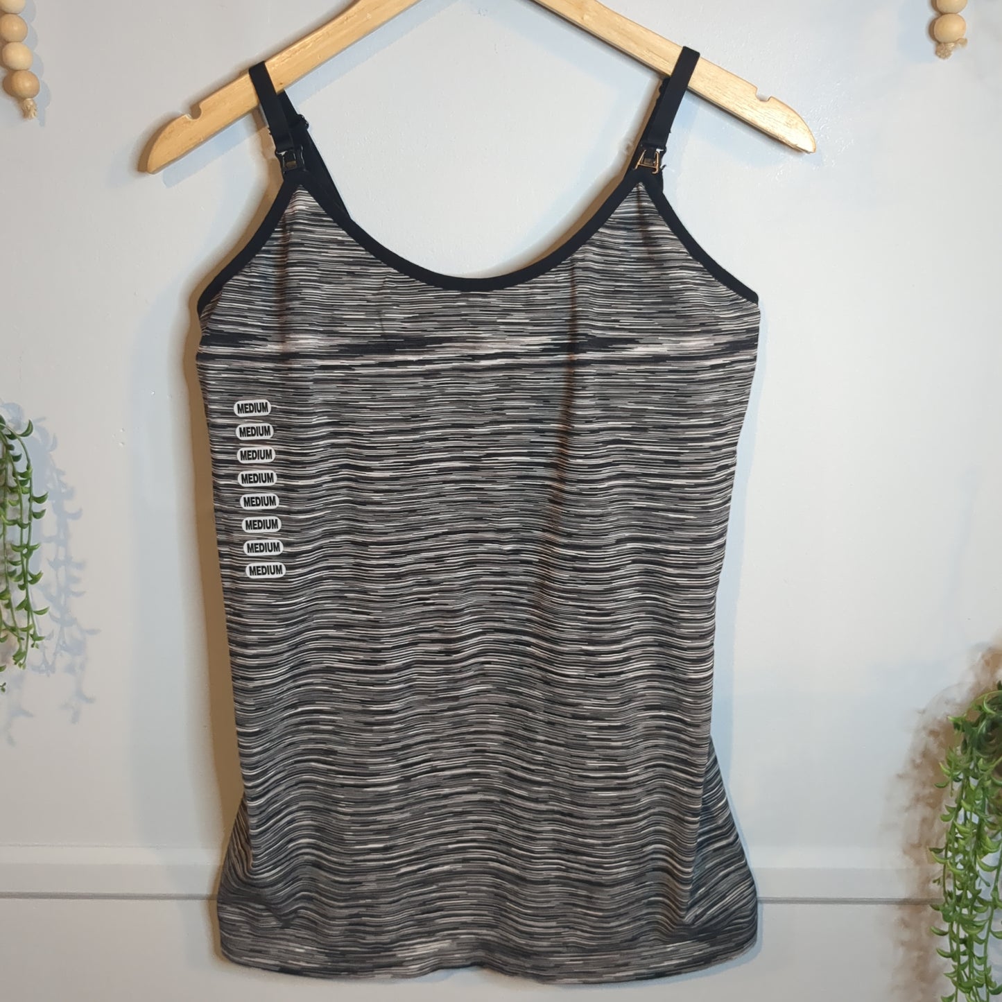 Adjustable clasp strap stretch cami, Black stripes -NF