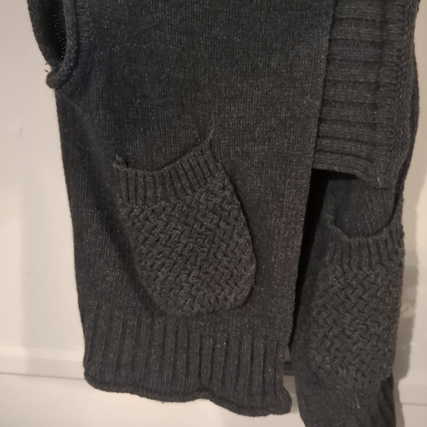 Open front pocket wool tank cardigan, Dark grey -NF