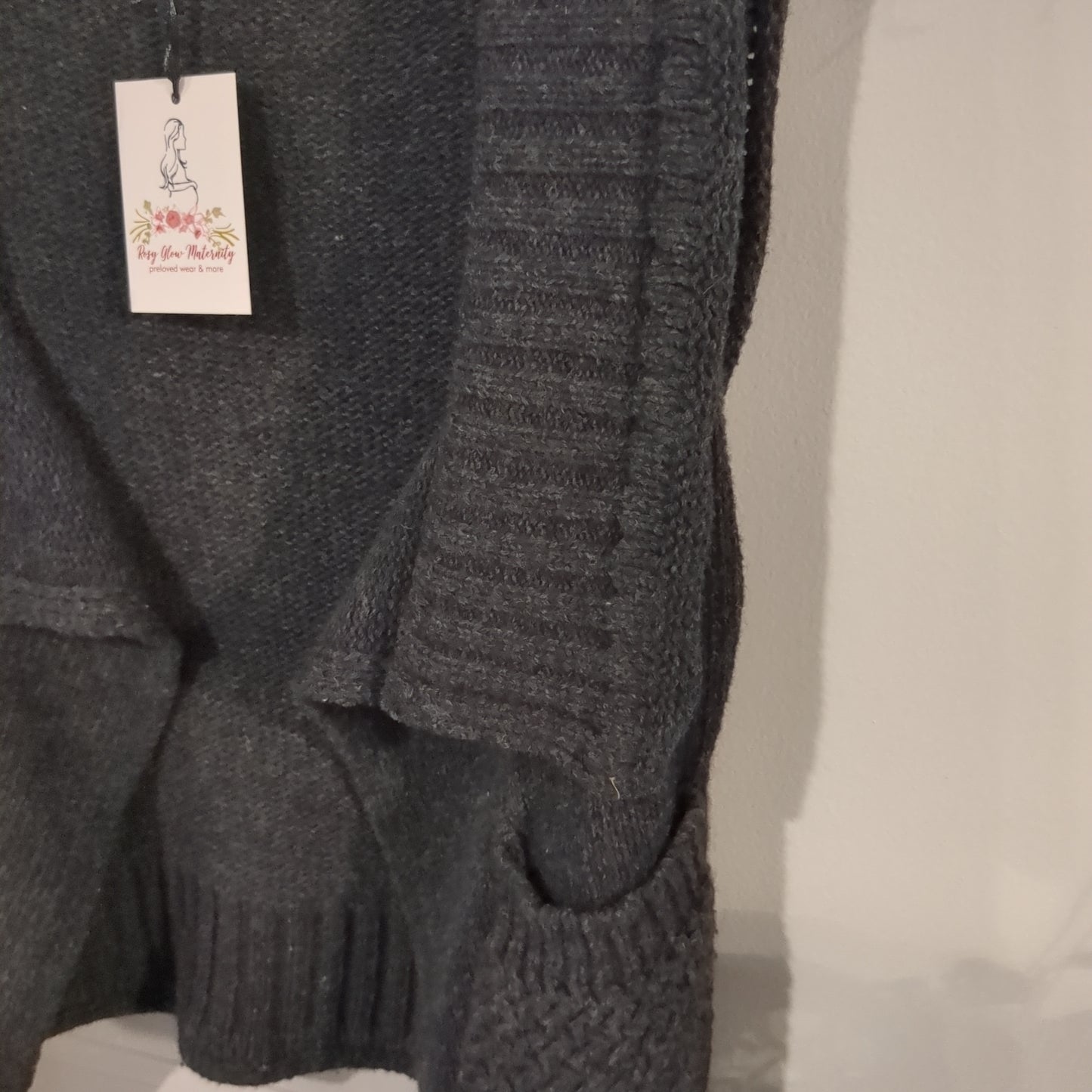Open front pocket wool tank cardigan, Dark grey -NF