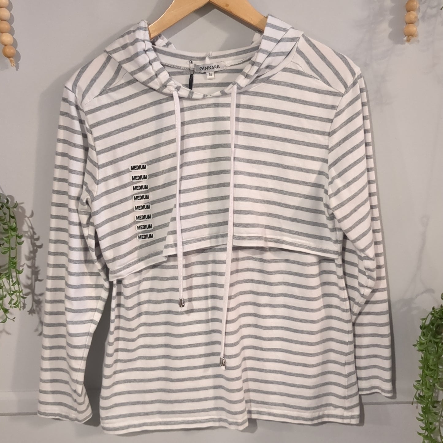Essential striped LS hoodie, White -NF