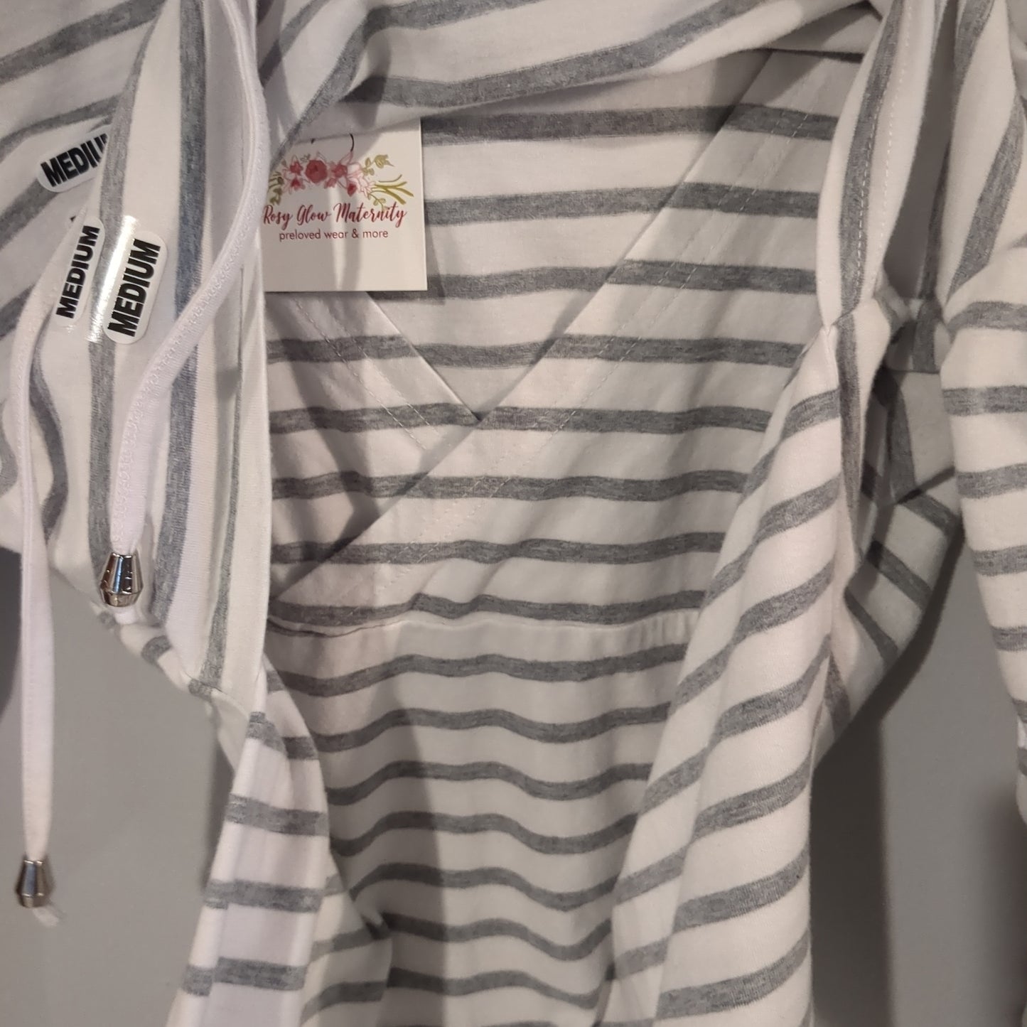 Essential striped LS hoodie, White -NF