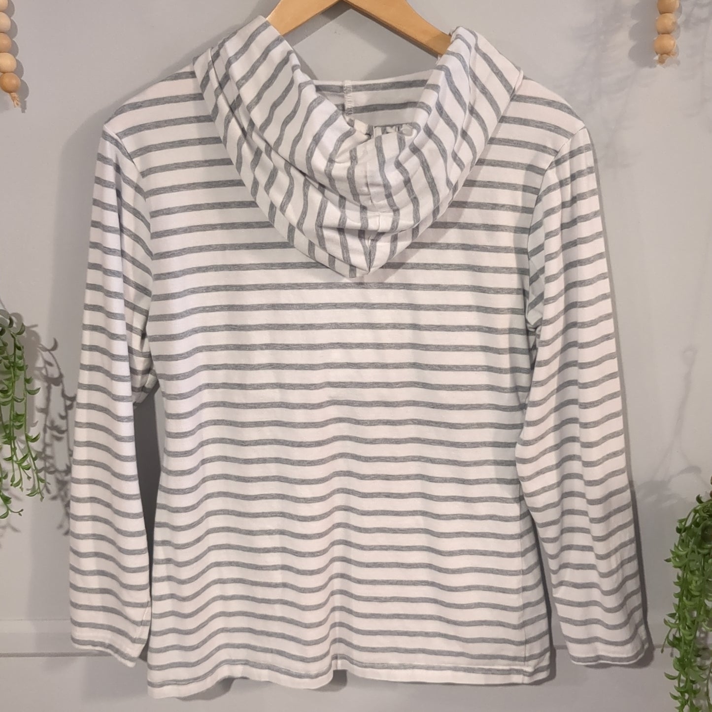 Essential striped LS hoodie, White -NF
