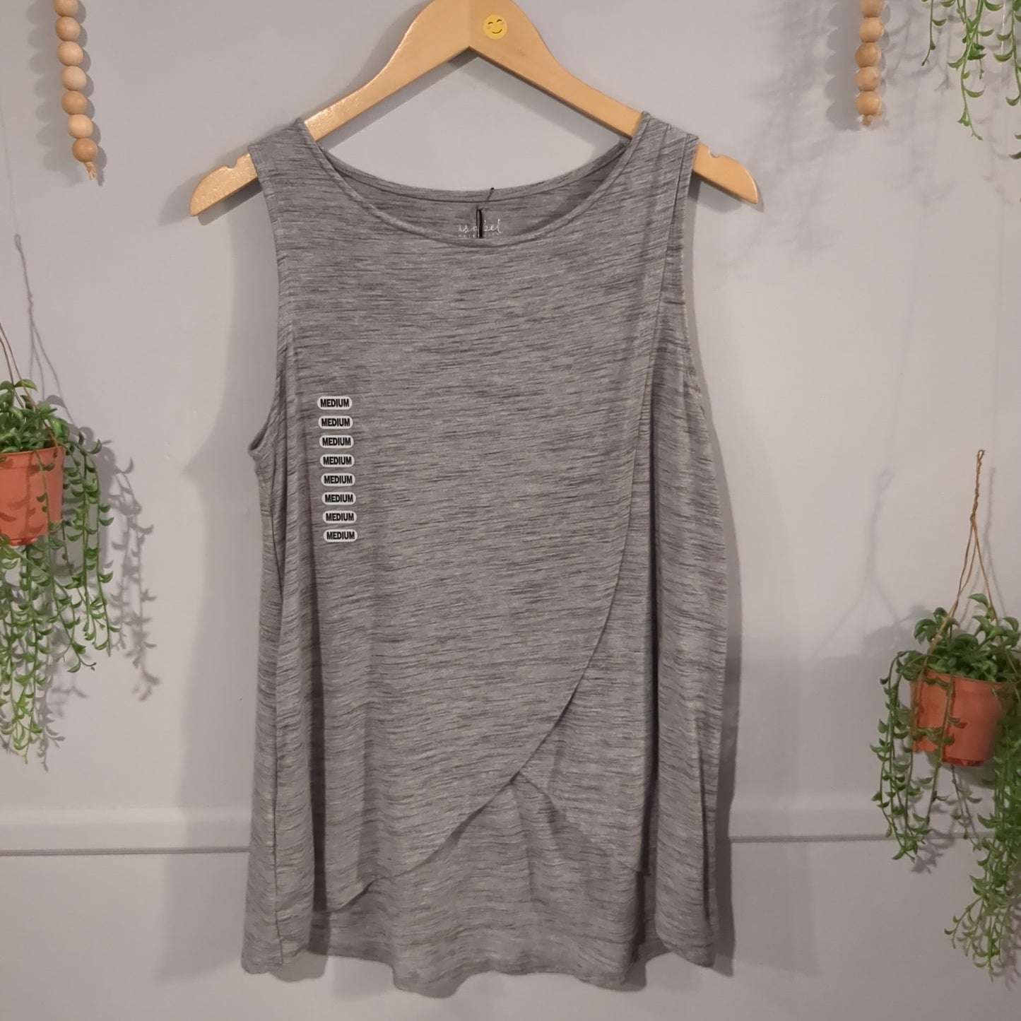 Crossover front round neck tank, Heathered grey -NF