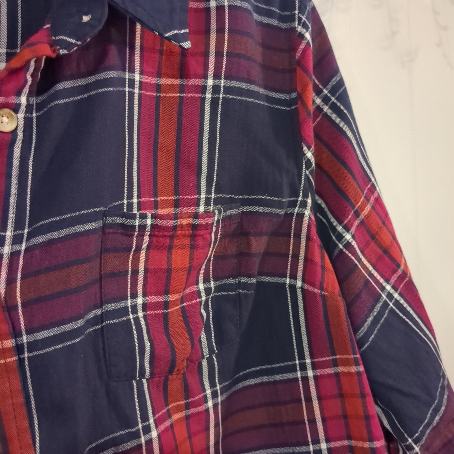 Boxy plaid LS button down, Navy -NF