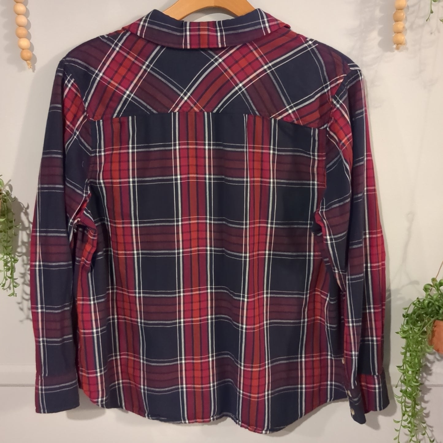 Boxy plaid LS button down, Navy -NF