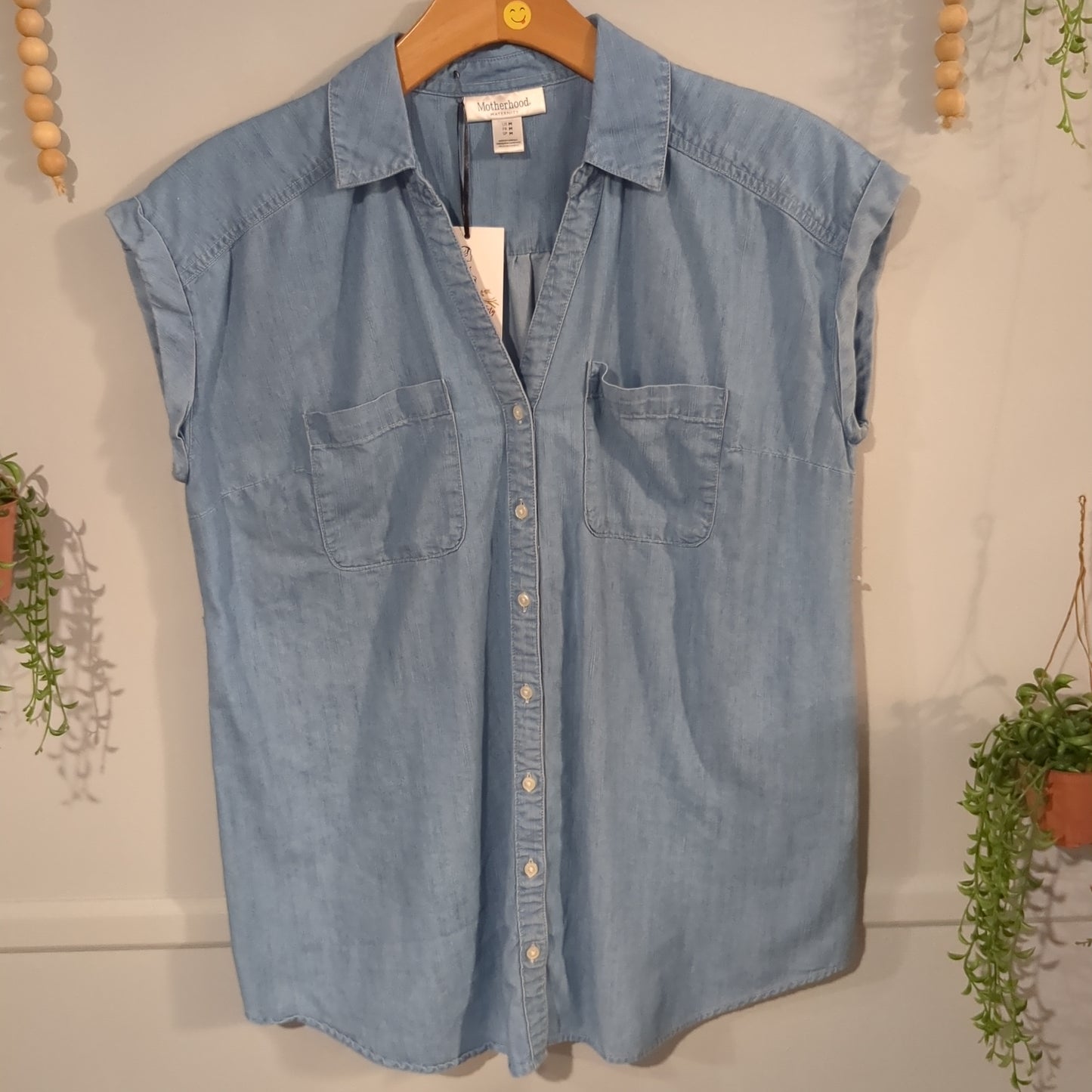 Boxy chambray SS button down, Light wash -NF