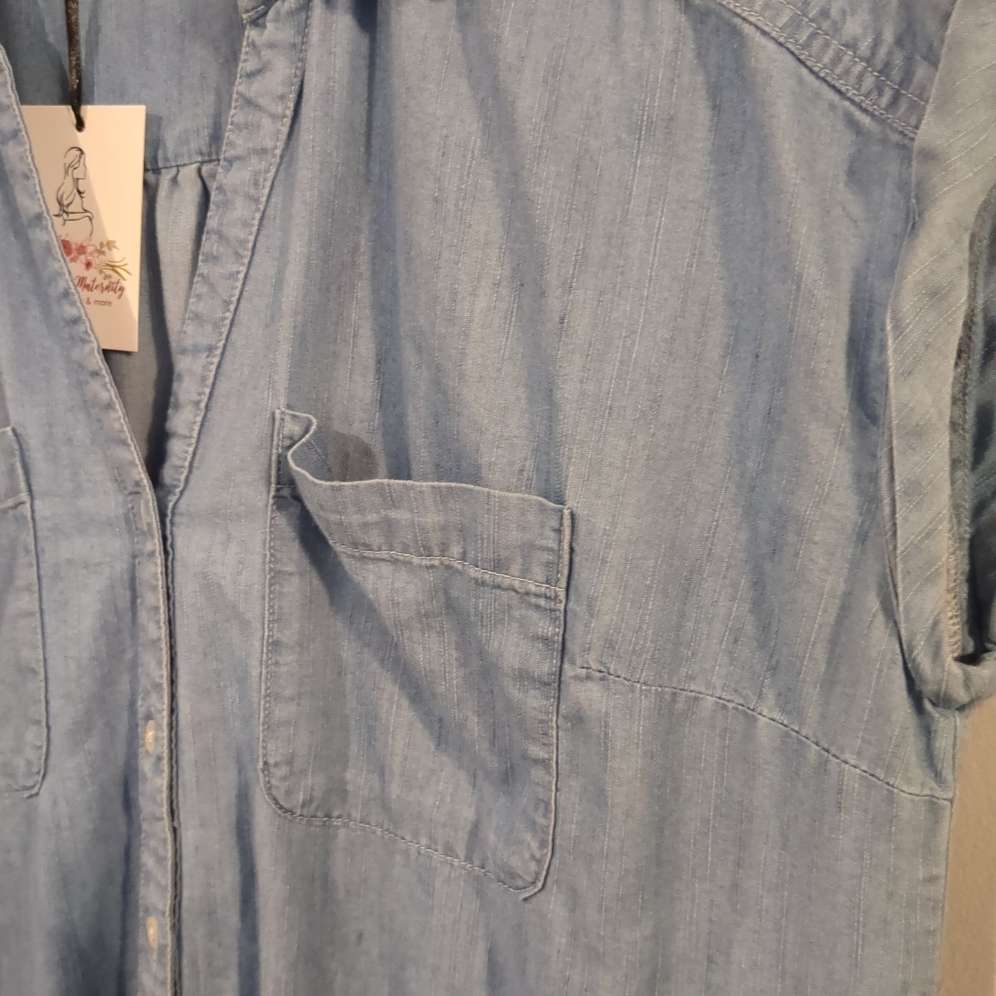 Boxy chambray SS button down, Light wash -NF