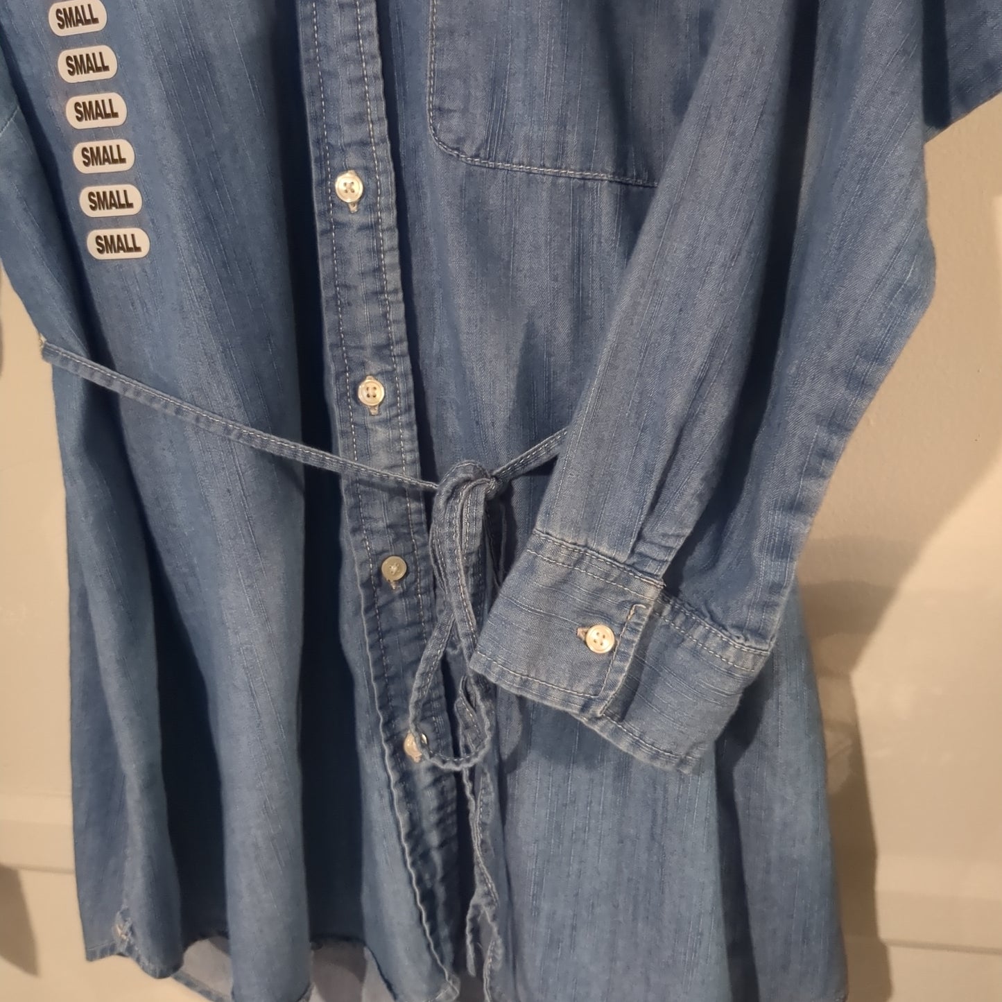 Chambray belted LS button down, Medium wash -NF