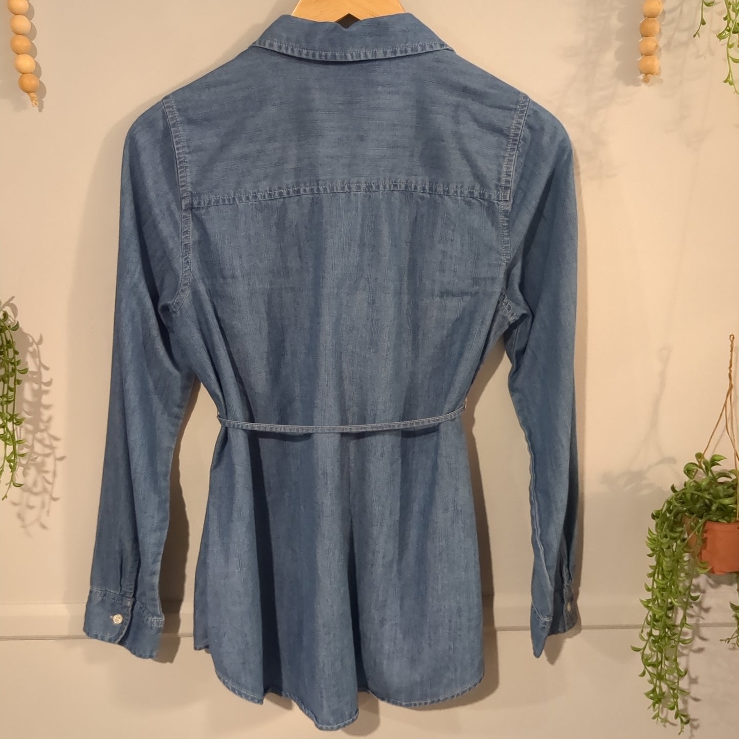 Chambray belted LS button down, Medium wash -NF
