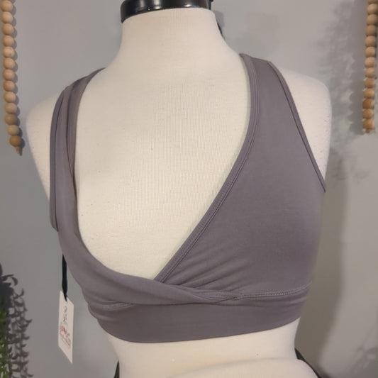 Criss-cross racerback lounging nursing bra, Grey