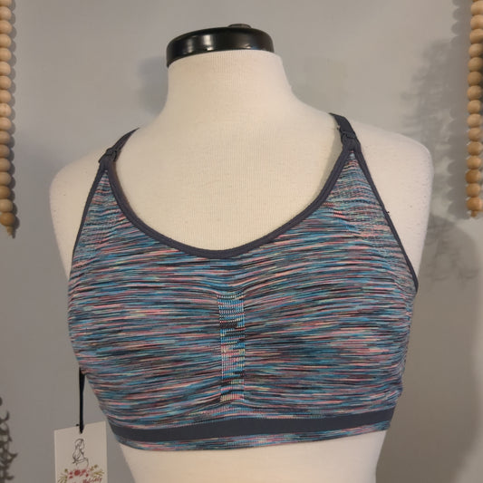 Clasp strap rear X lightly lined stretchy nursing bra, Grey rainbow