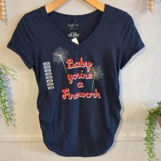'Baby you're a firework' fitted SS graphic tee, Navy