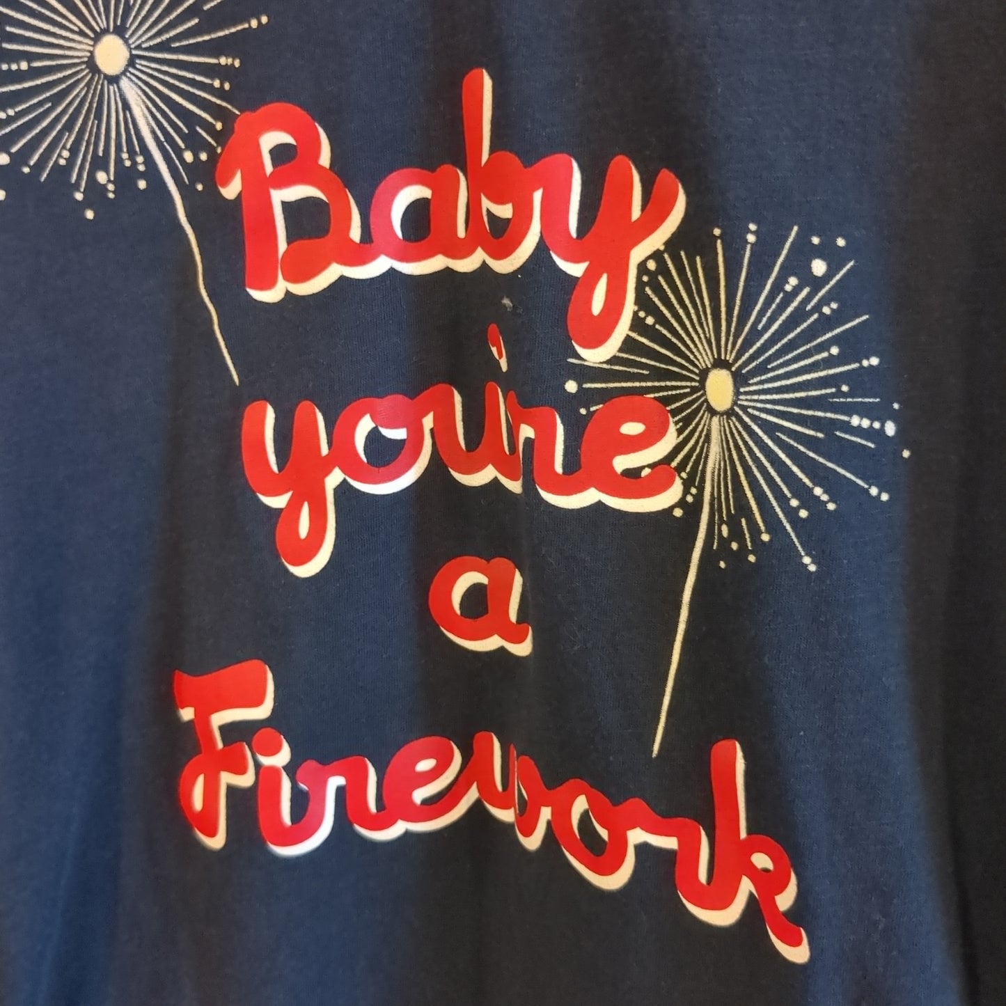 'Baby you're a firework' fitted SS graphic tee, Navy