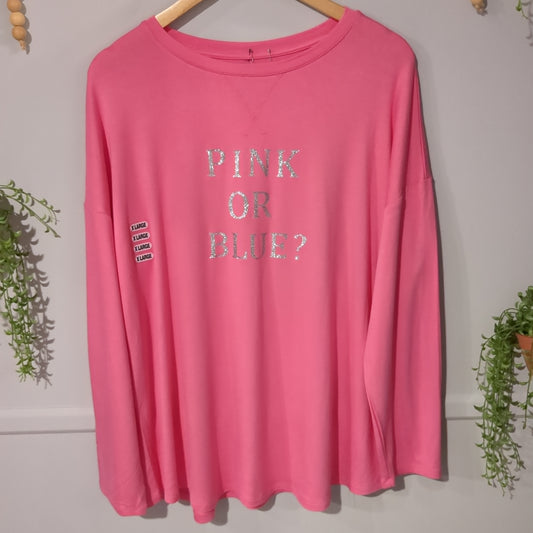 'PINK or BLUE' graphic LS tee, Bubblegum pink *brand new*