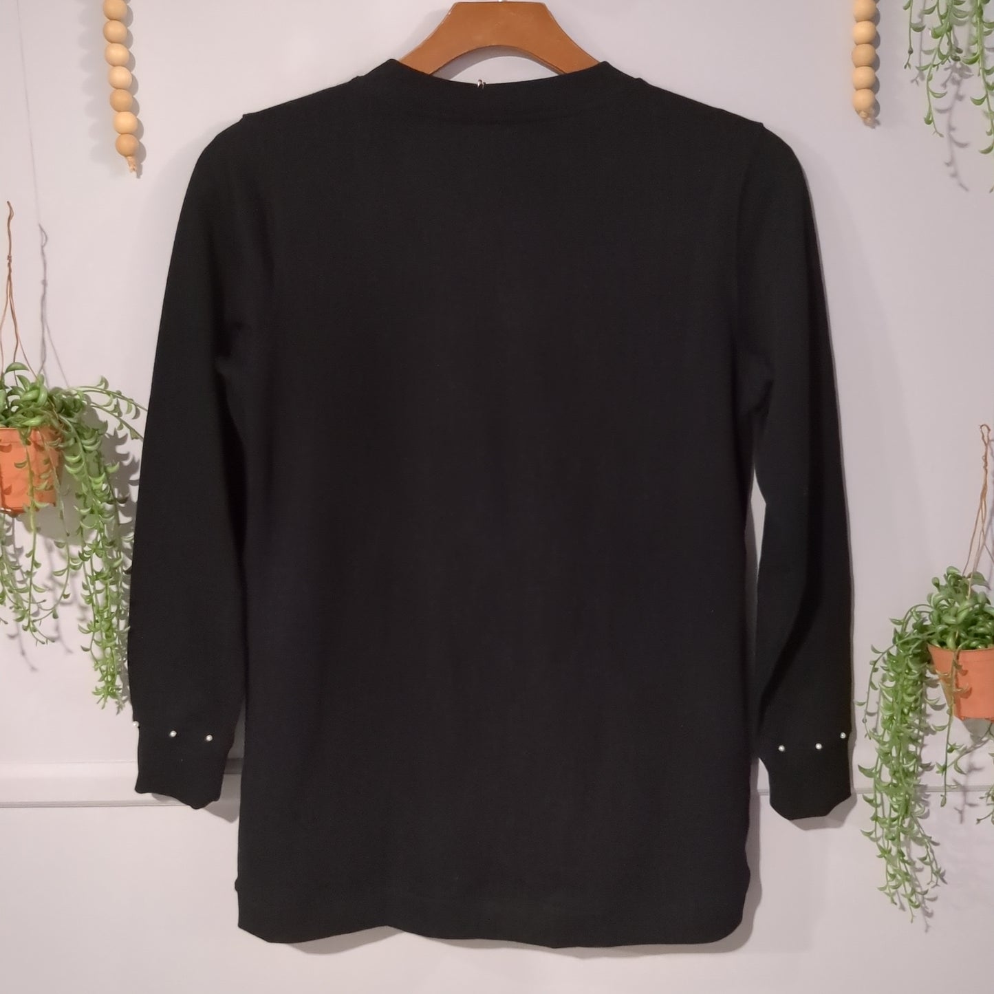 '#blessed' graphic w/ pearls LS nursing crew, Black *brand new* -NF