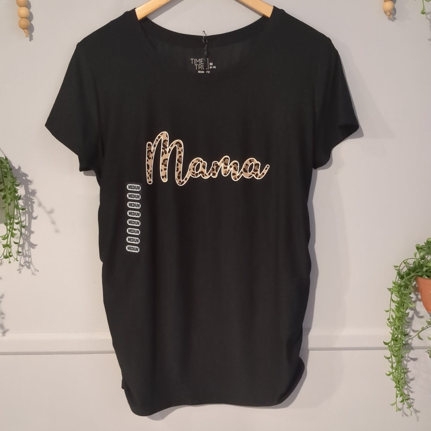 'Mama' fitted SS graphic tee, Black leopard
