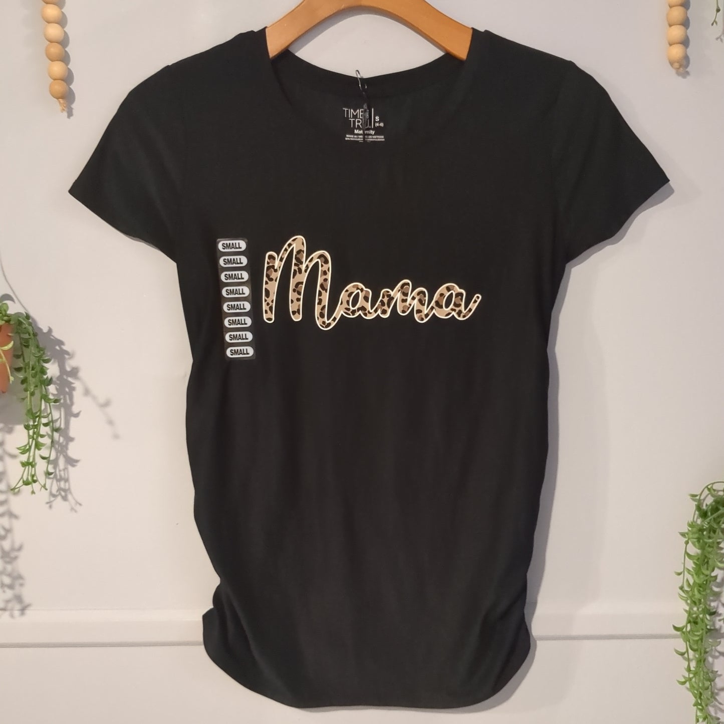 'Mama' fitted SS graphic tee, Black leopard