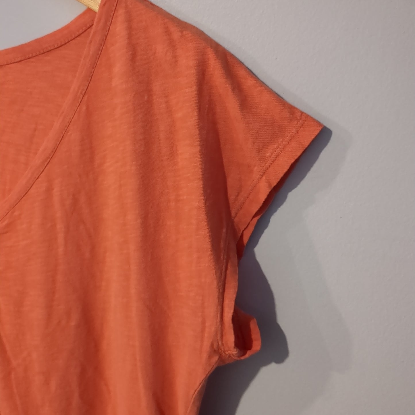 Henley style flowy SS tee, Salmon