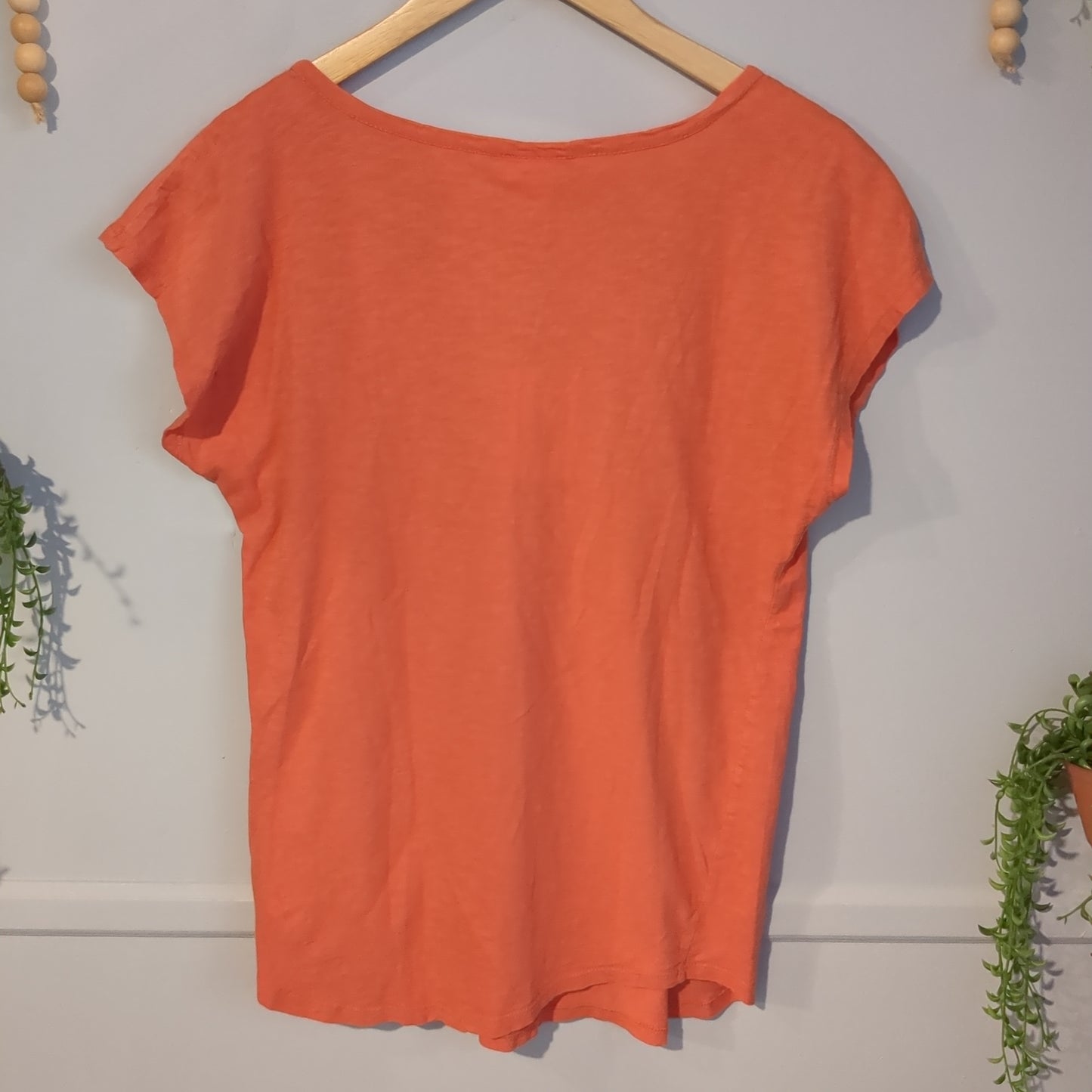 Henley style flowy SS tee, Salmon
