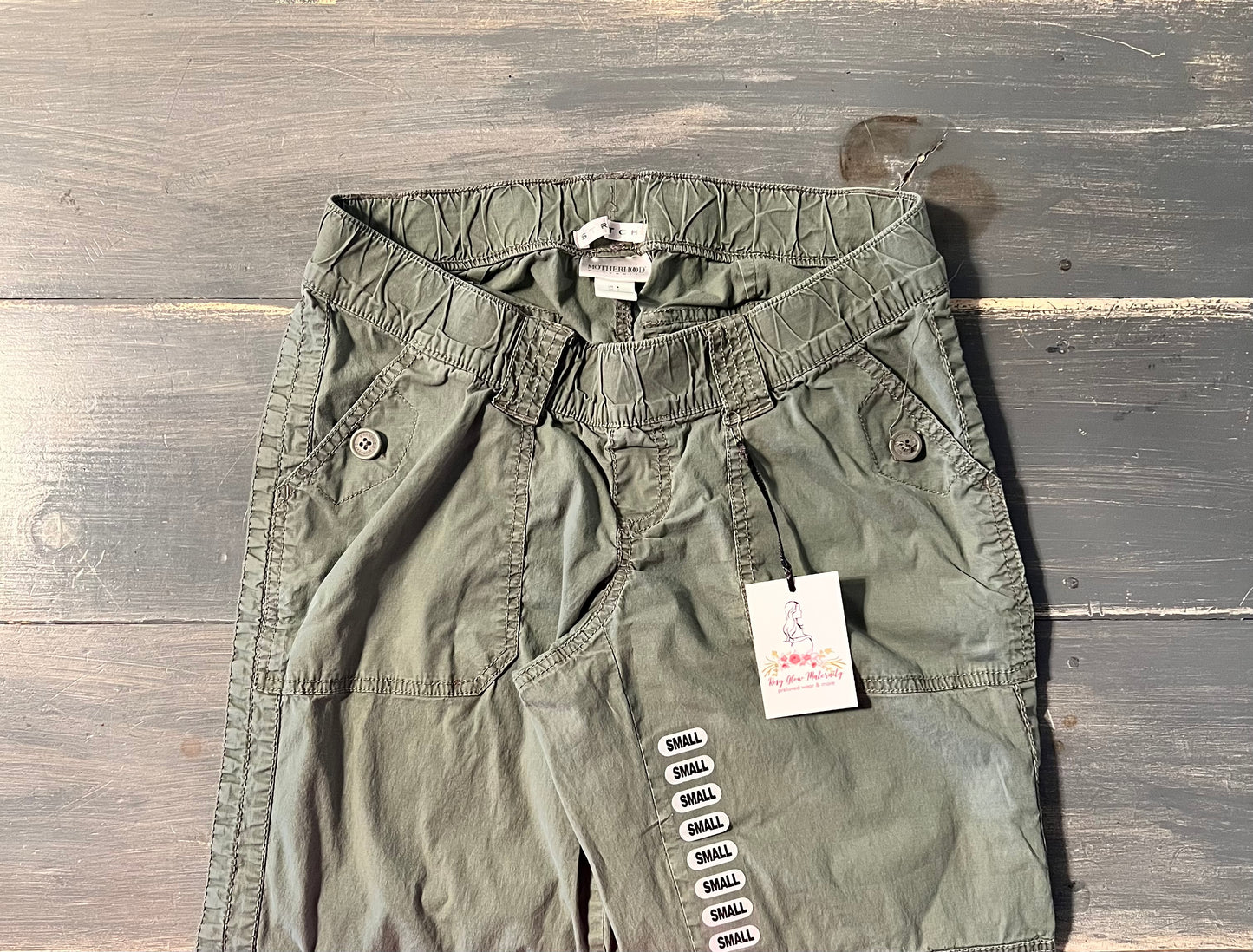 Under-belly panel 19" cropped casual pants, Olive