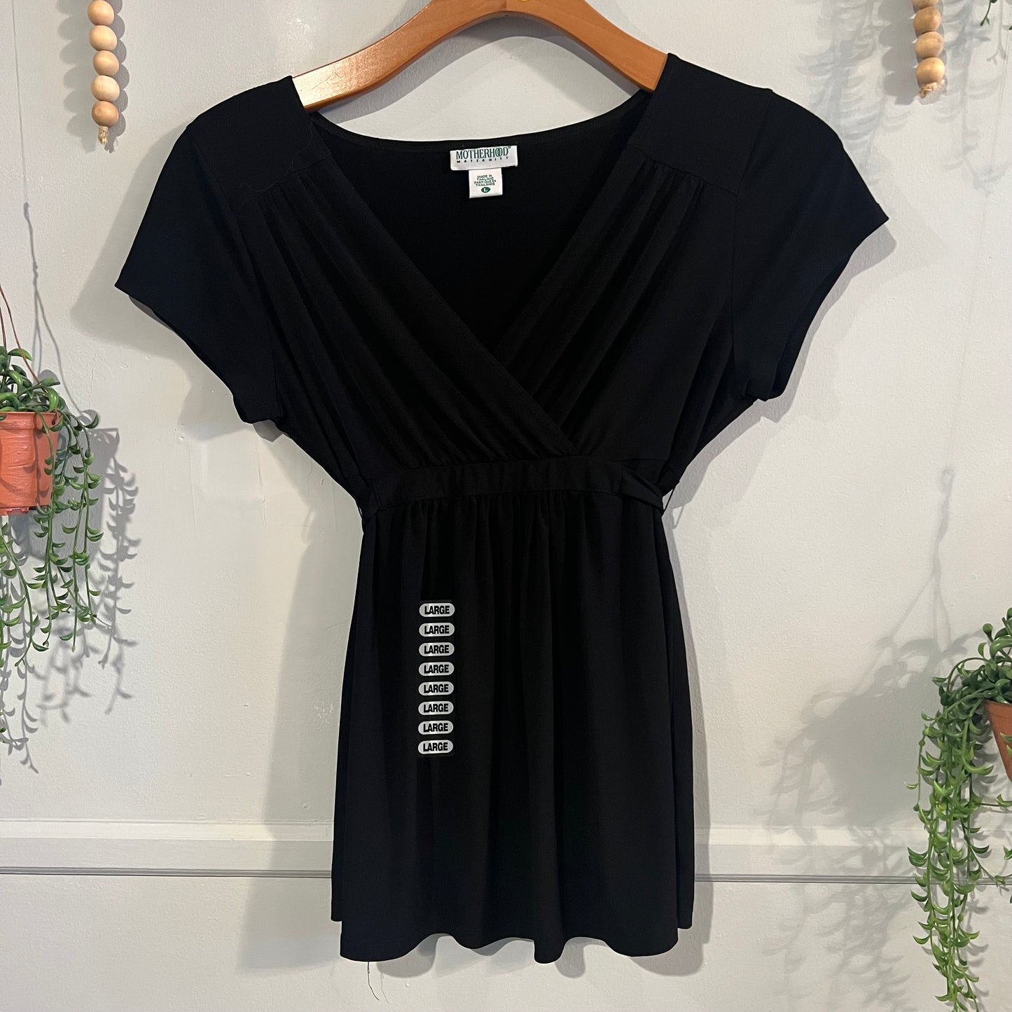 Cap sleeve cinched waist SS blouse, Black