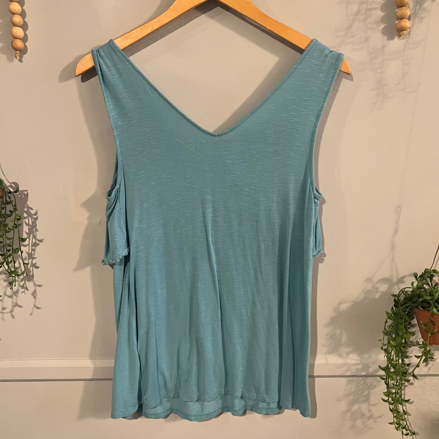 Essential flowy v-neck tank, Heathered teal -NF
