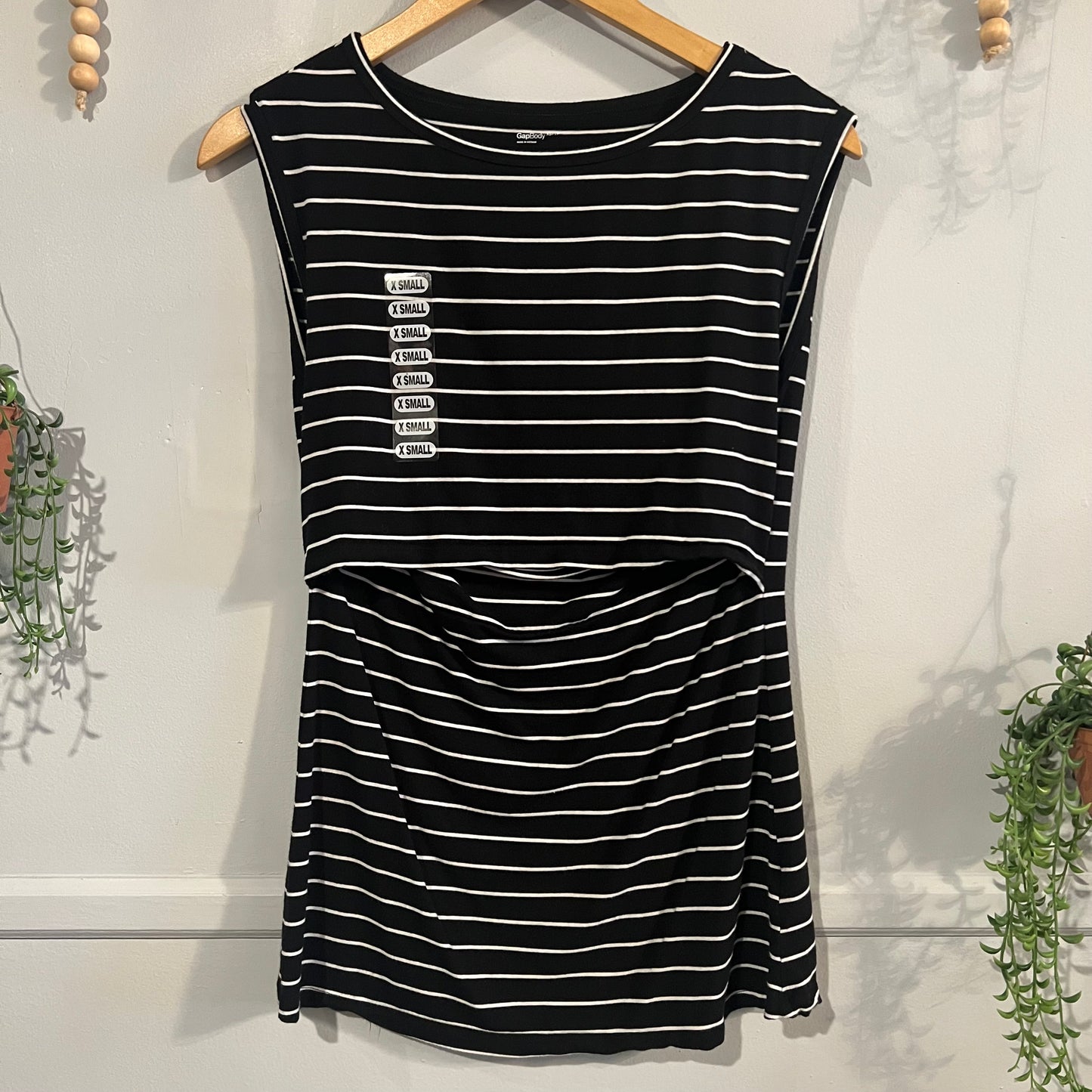 Front access round neck nursing tank, Black stripes -NF