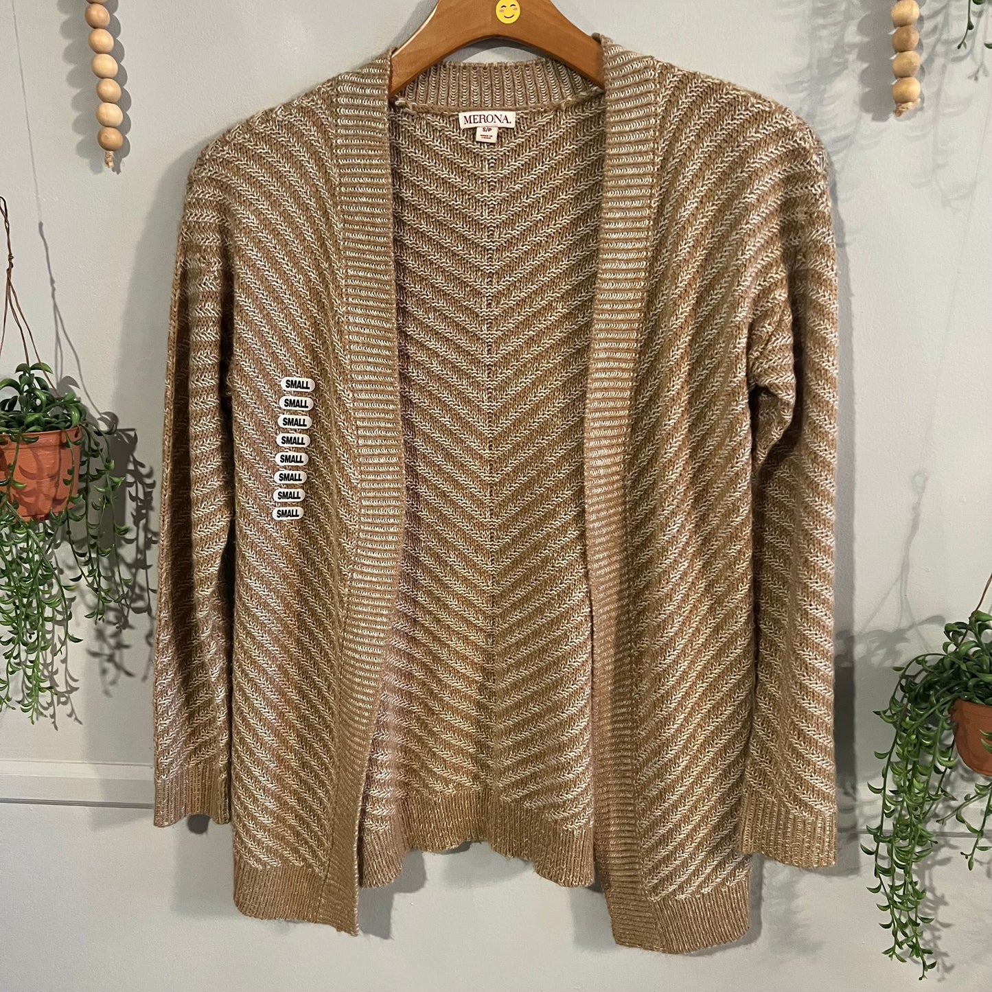 Diagonal striped knit cardigan, Caramel -NF