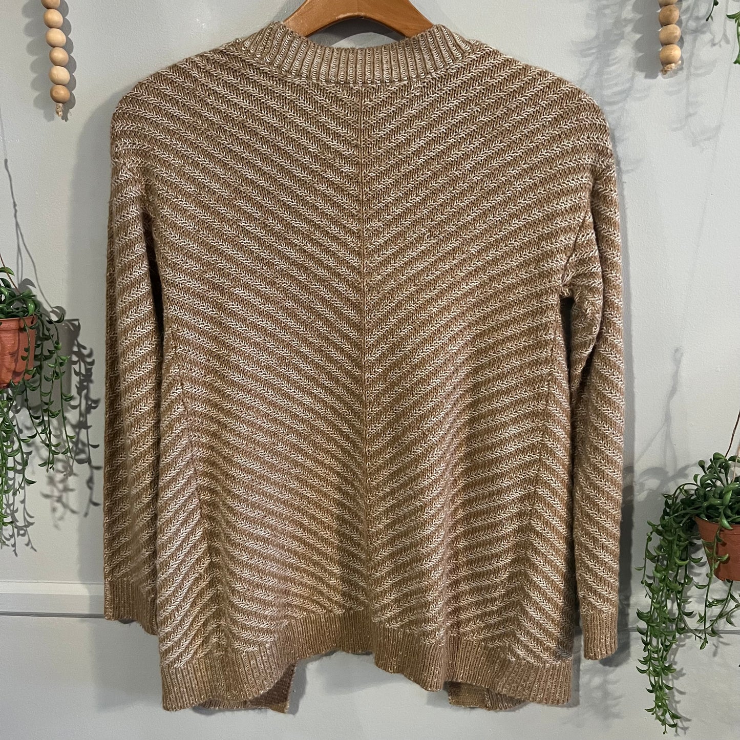Diagonal striped knit cardigan, Caramel -NF