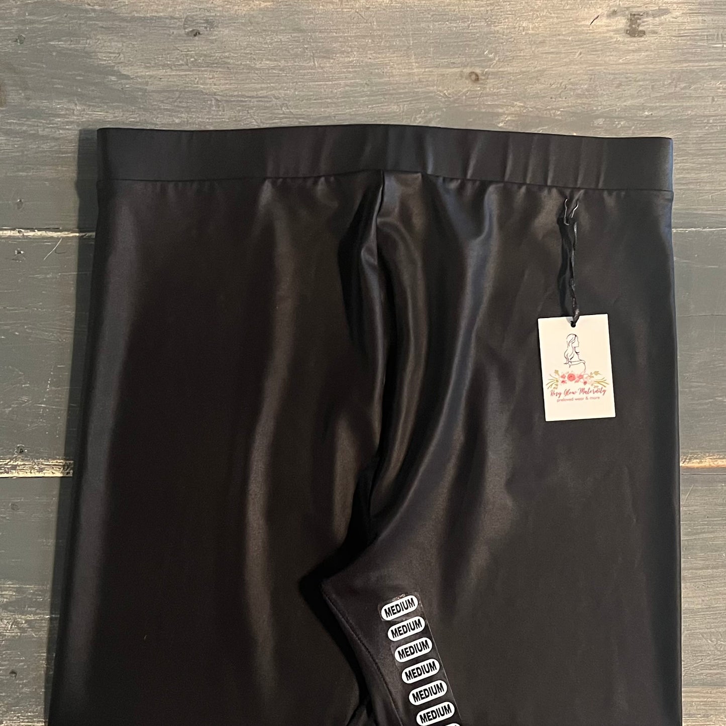 Faux leather under-belly panel 25" leggings, Black
