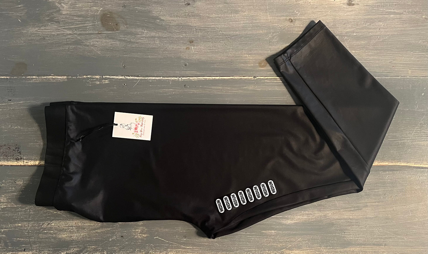 Faux leather under-belly panel 25" leggings, Black