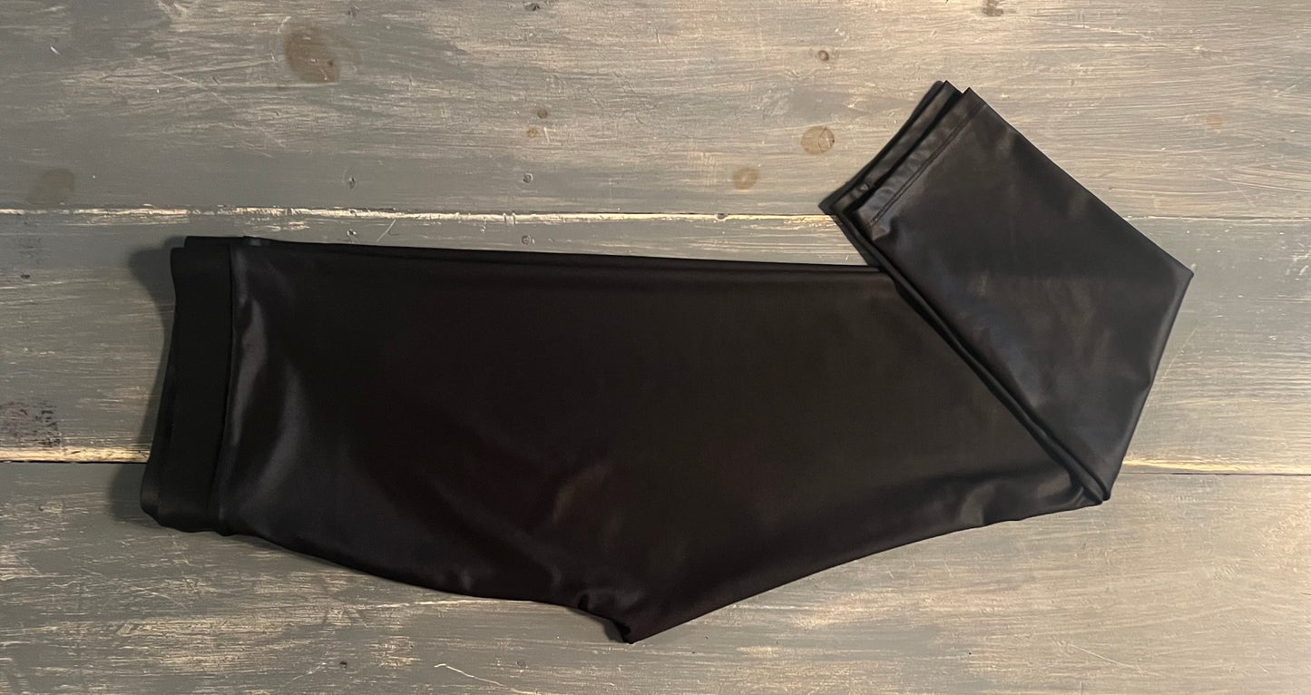 Faux leather under-belly panel 25" leggings, Black