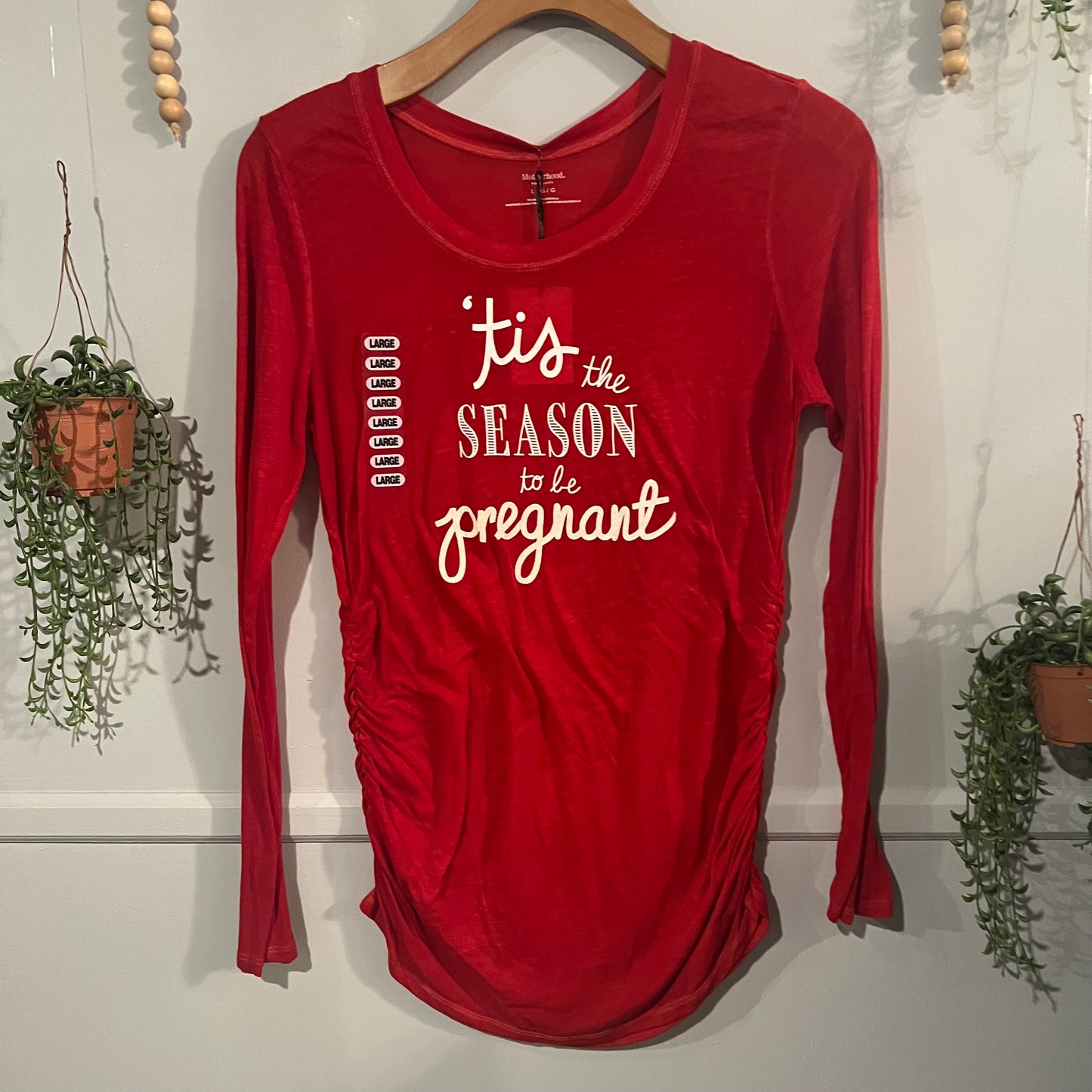 'Tis the season to be pregnant' LS graphic tee, Red