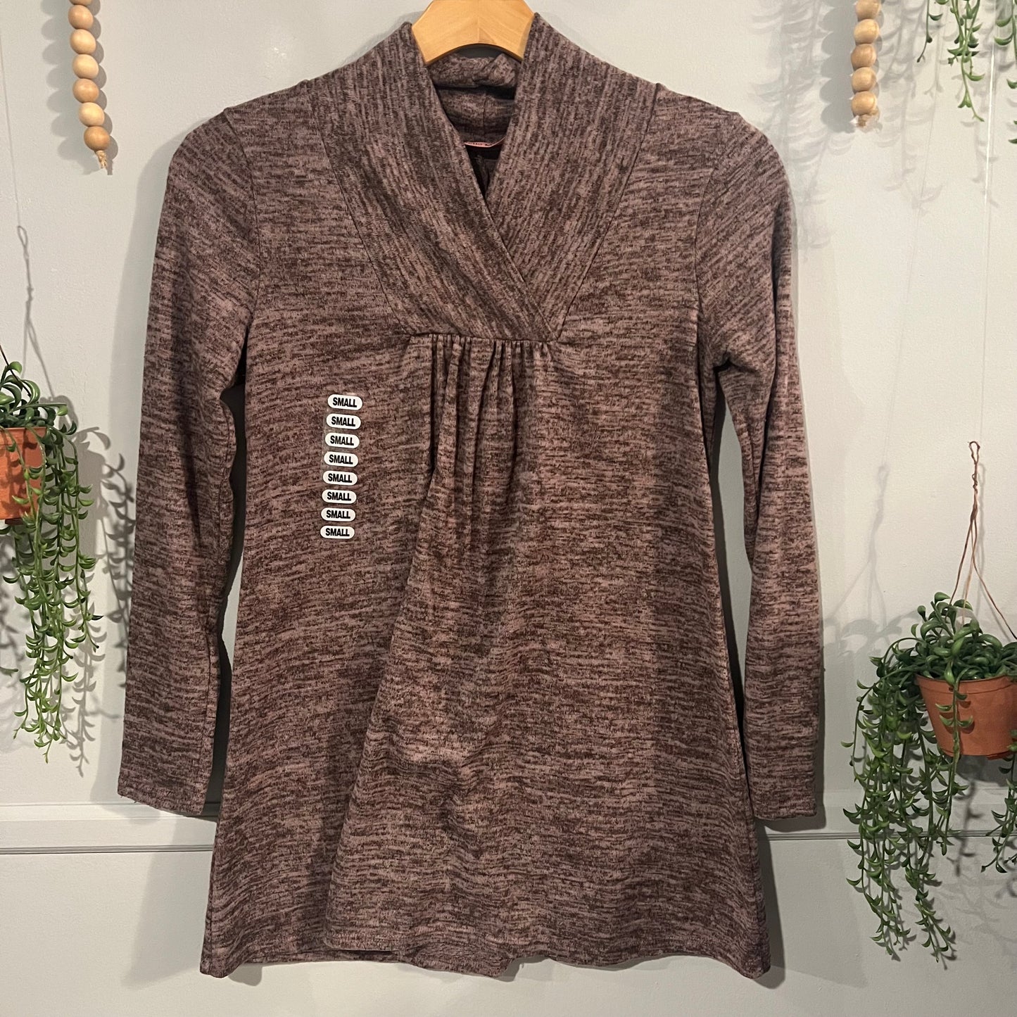 Crossover cowl neck LS boxy sweater, Multi