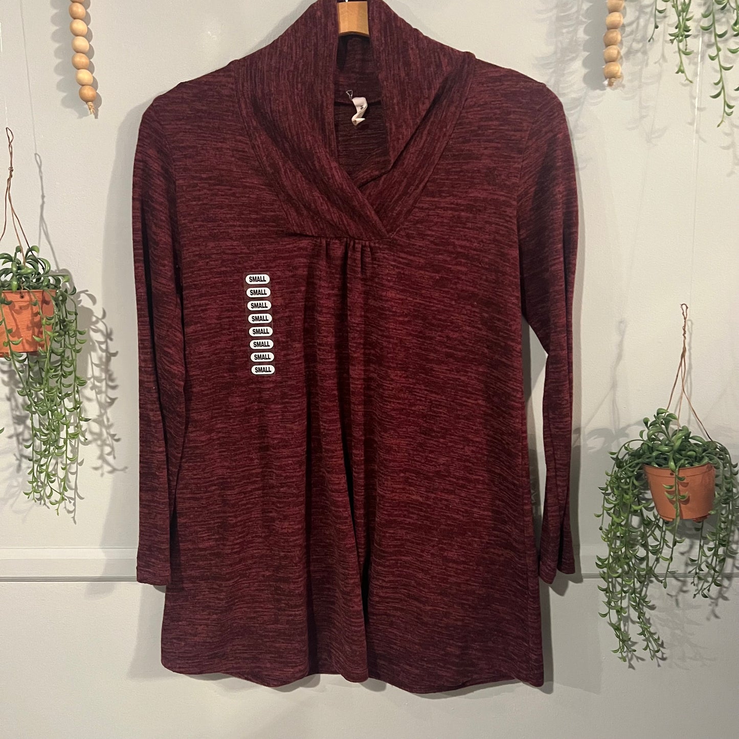 Crossover cowl neck LS boxy sweater, Multi