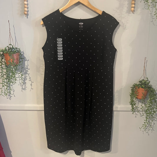 Pleated A-line tank mini dress, Black dots