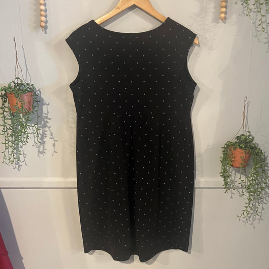 Pleated A-line tank mini dress, Black dots