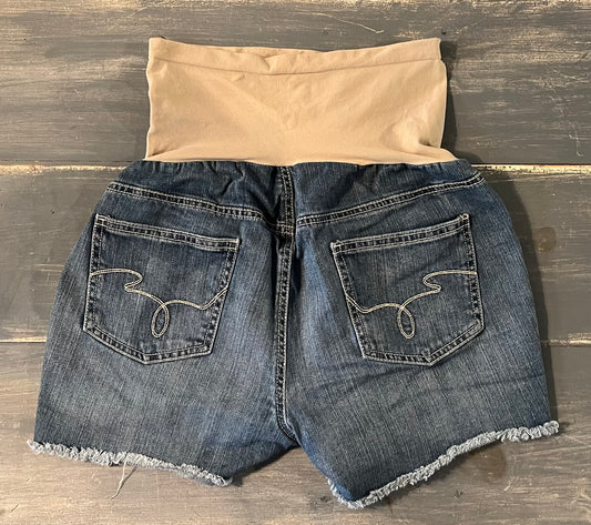 Full panel 4" frayed hem denim shorts, Medium wash