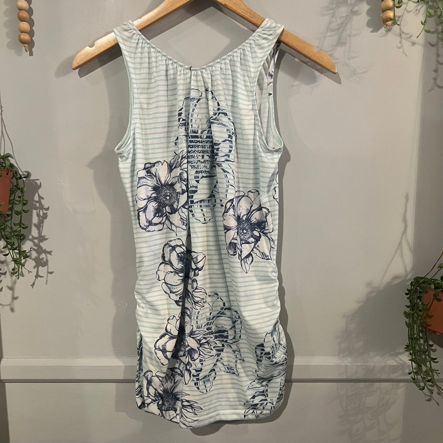 Essential elastic v-neck tank, Mint stripes -NF