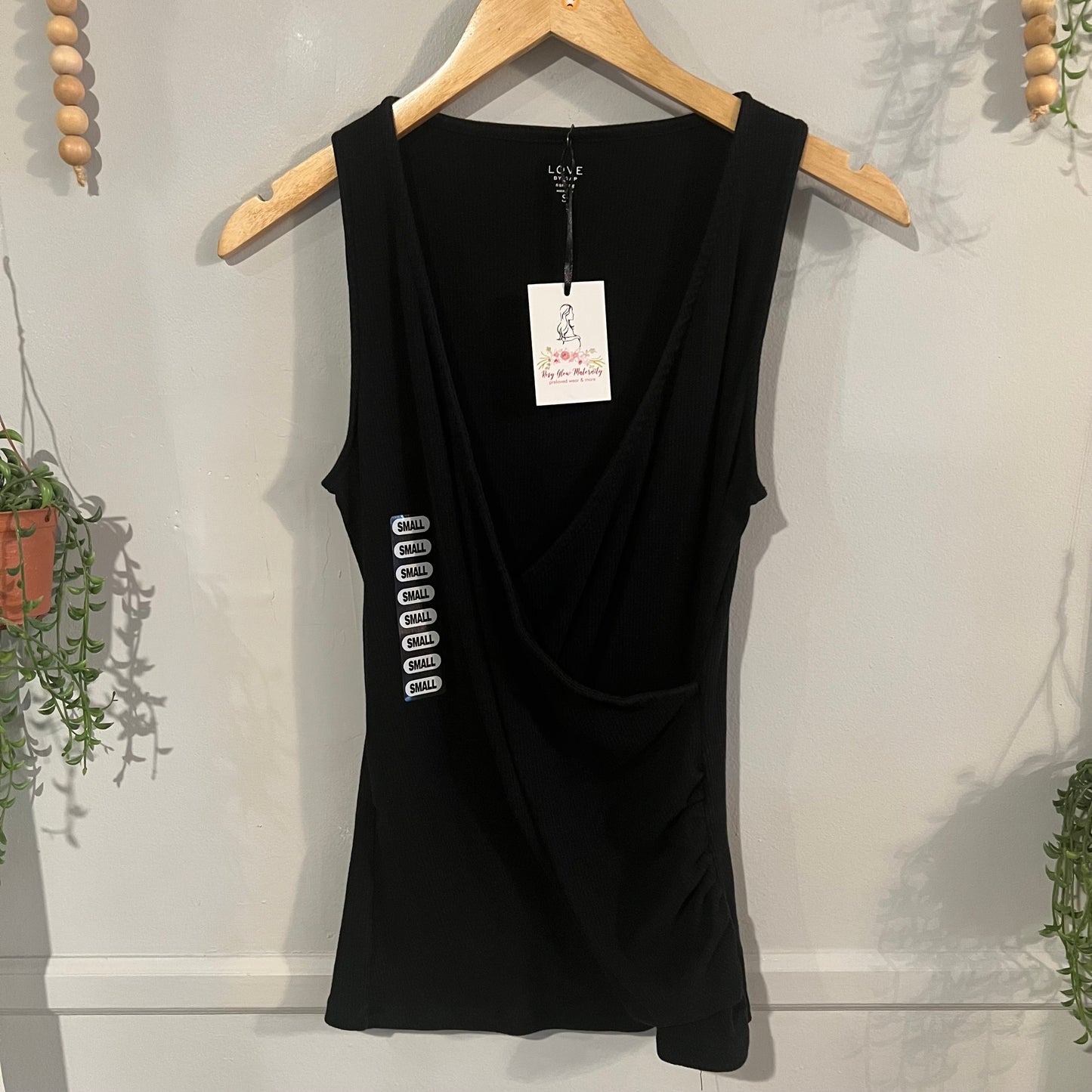 Front crossover textured deep v-neck tank, Black -NF