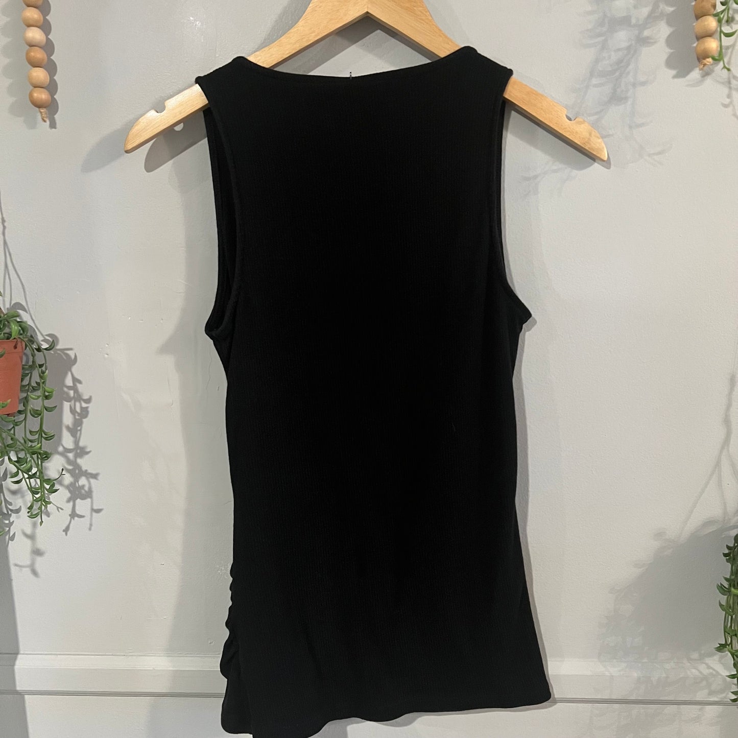 Front crossover textured deep v-neck tank, Black -NF
