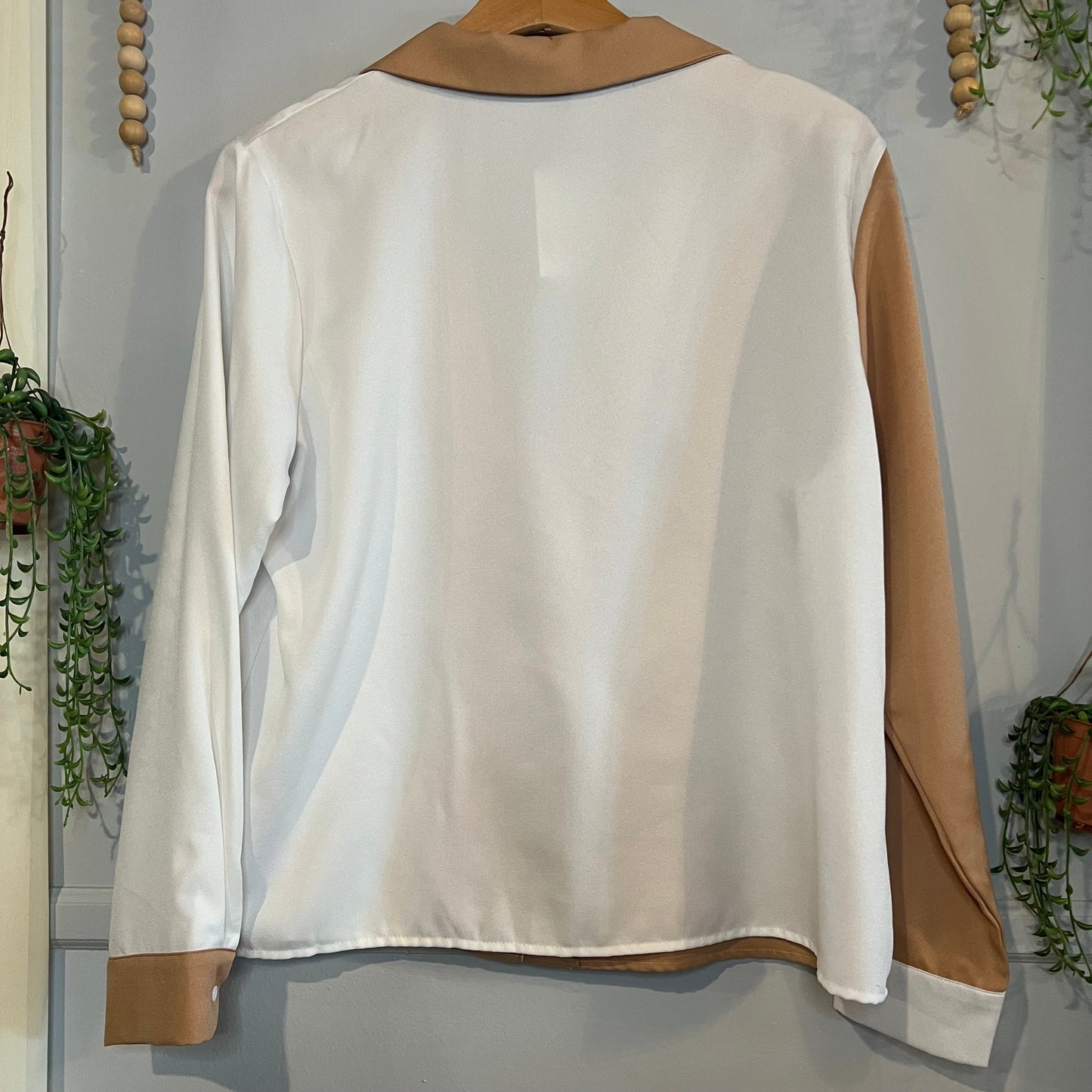 Color block LS button down blouse
