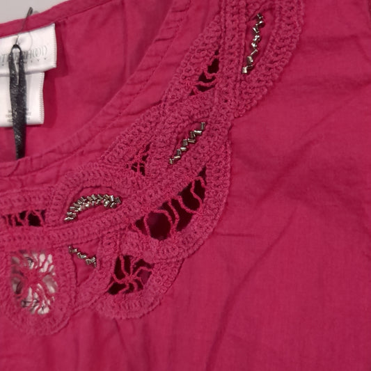 Crocheted accents flowy tank, Fuchsia