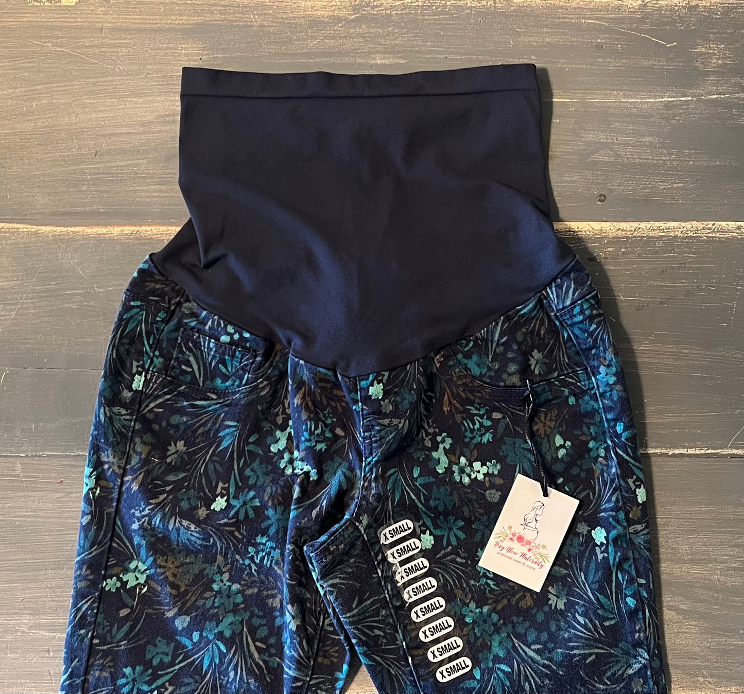 Floral printed full panel 27" skinny jeans, Navy